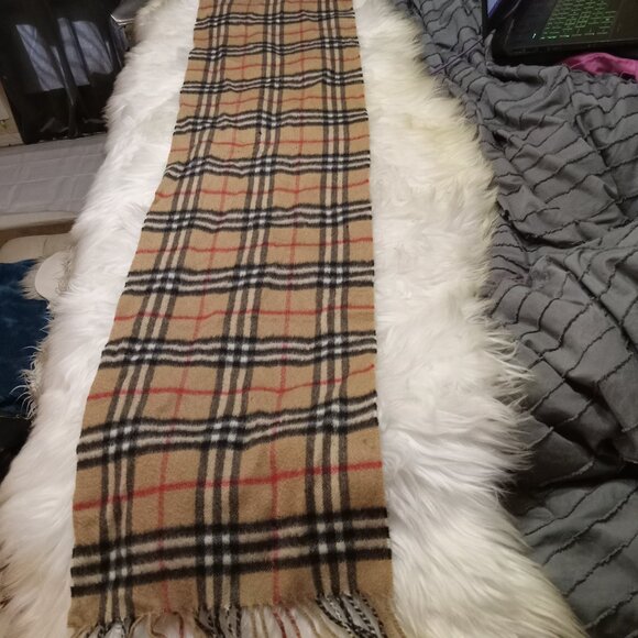COPY - Vintage Burberry Tan Nova Check Cashmere Scarf - Picture 1 of 5